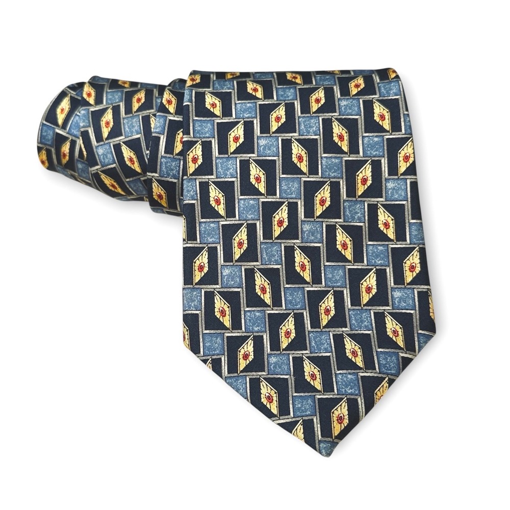 Bert Pulitzer Mens Blue Geometric Diamond Silk Blend Necktie Made in USA